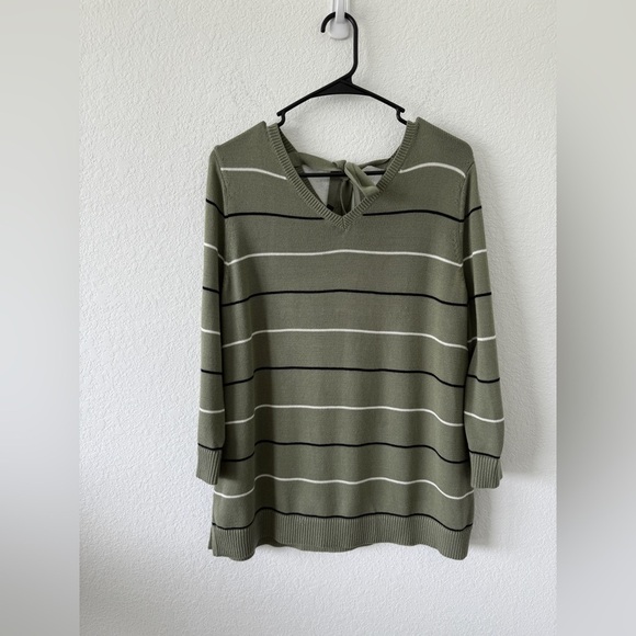 Talbots Olive Striped Sweatshirt - Picture 1 of 8